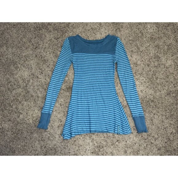 MUDD Long Sleeve Knit Shirt Y2K 90s Retro LONG Stretch Blue Green Stripe SMALL - Picture 1 of 8